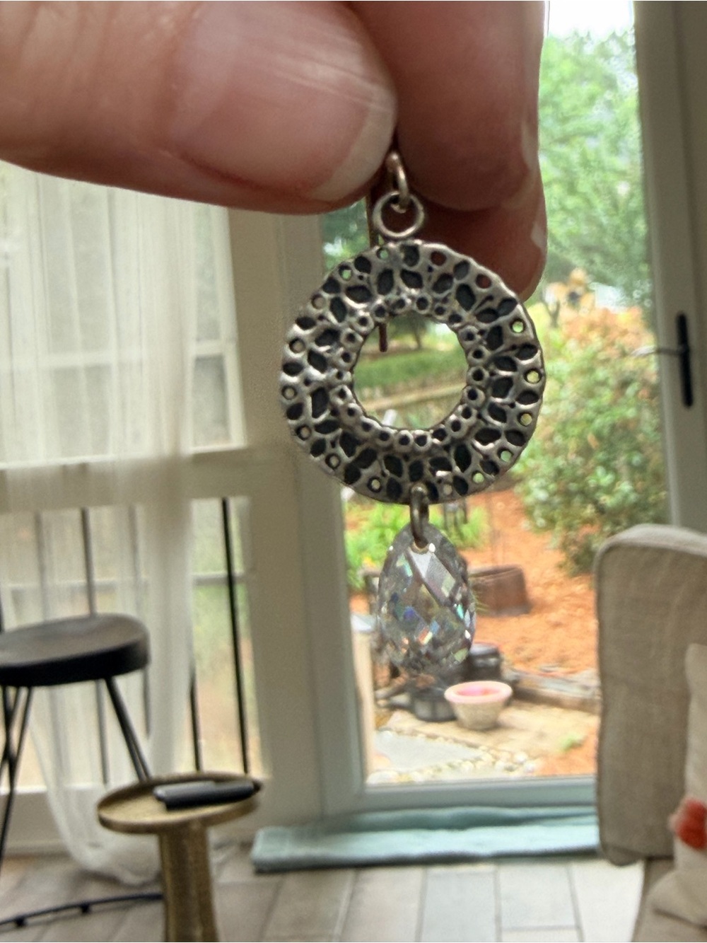 Silpada Silver Textured Hoop Earrings with Clear Teardrops - Picture 3 of 4